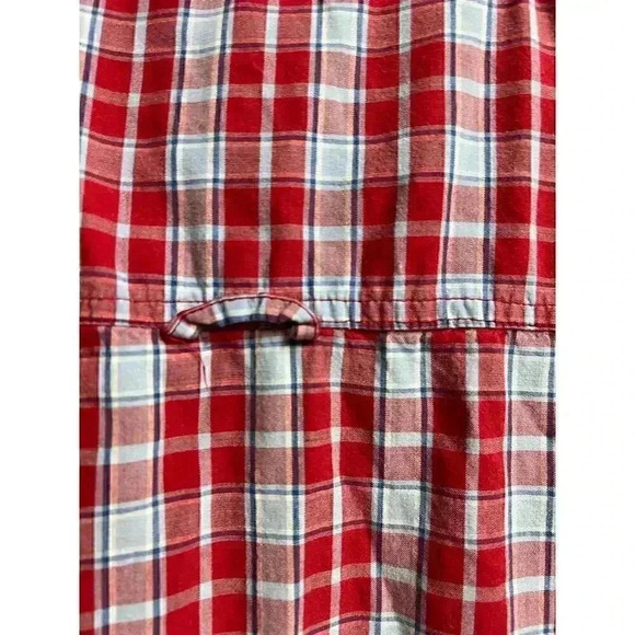 Bugle Boy Vintage Men's Large Plaid Denim Pocket Hawaiian Flowers Shirt 90s - Picture 6 of 9